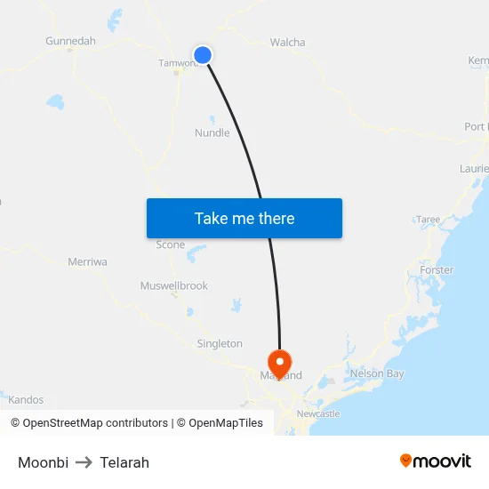 Moonbi to Telarah map