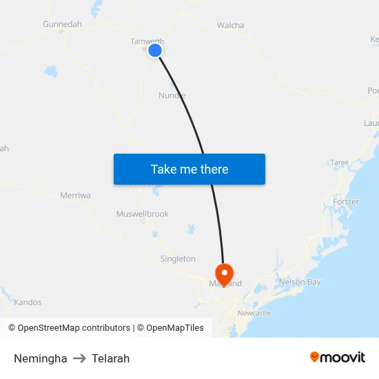 Nemingha to Telarah map