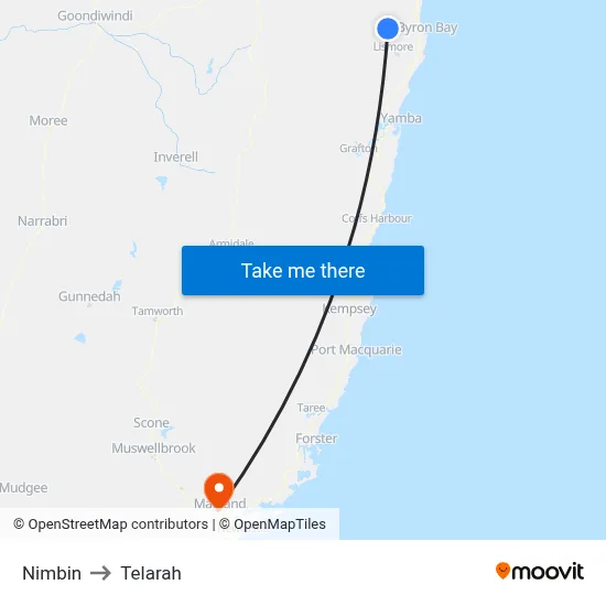 Nimbin to Telarah map