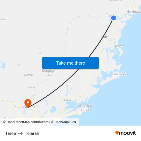 Taree to Telarah map