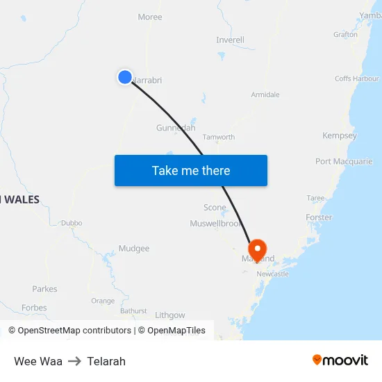 Wee Waa to Telarah map