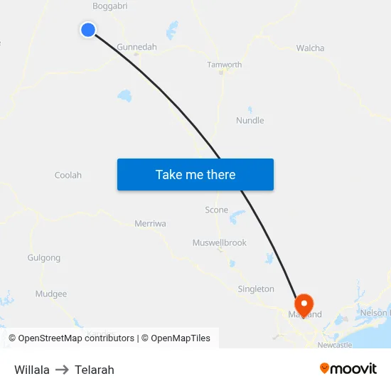 Willala to Telarah map