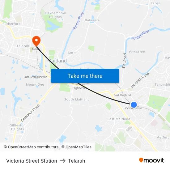Victoria Street Station to Telarah map