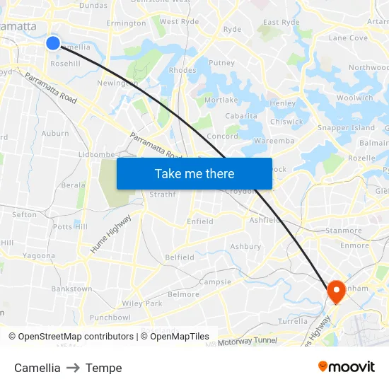 Camellia to Tempe map