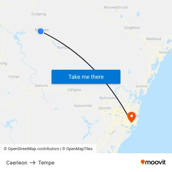 Caerleon to Tempe map