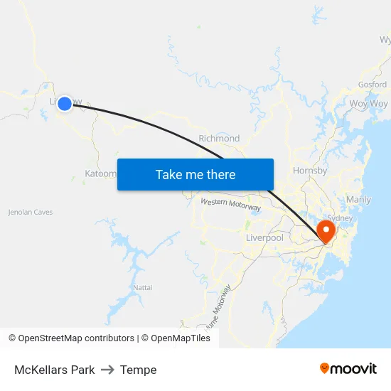 McKellars Park to Tempe map