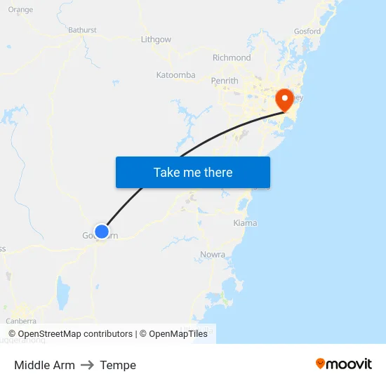 Middle Arm to Tempe map