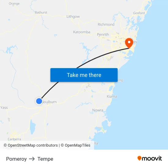 Pomeroy to Tempe map