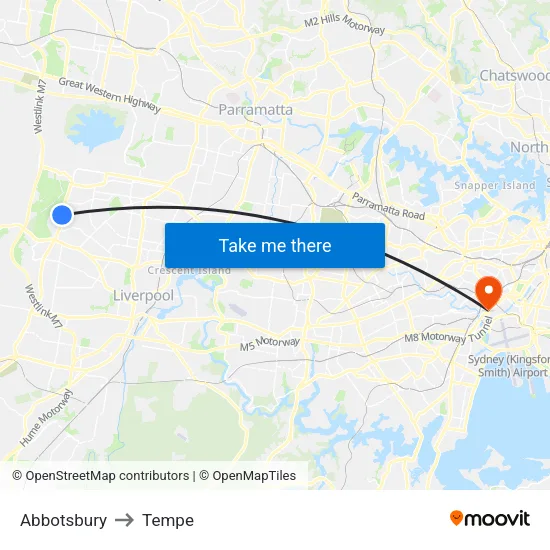 Abbotsbury to Tempe map