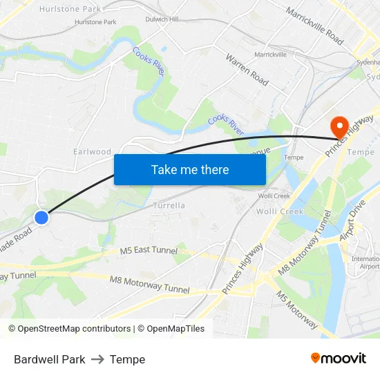 Bardwell Park to Tempe map