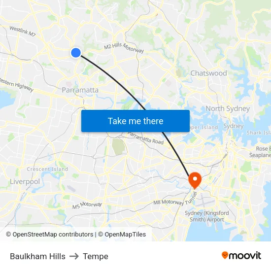 Baulkham Hills to Tempe map