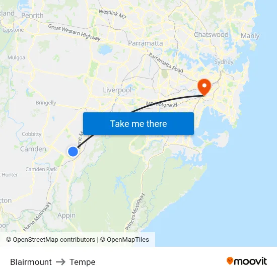 Blairmount to Tempe map