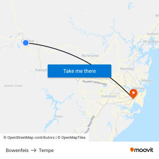 Bowenfels to Tempe map