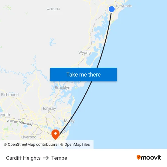 Cardiff Heights to Tempe map