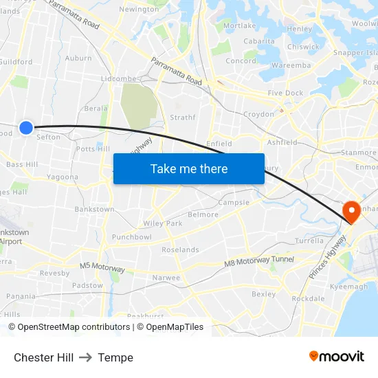 Chester Hill to Tempe map