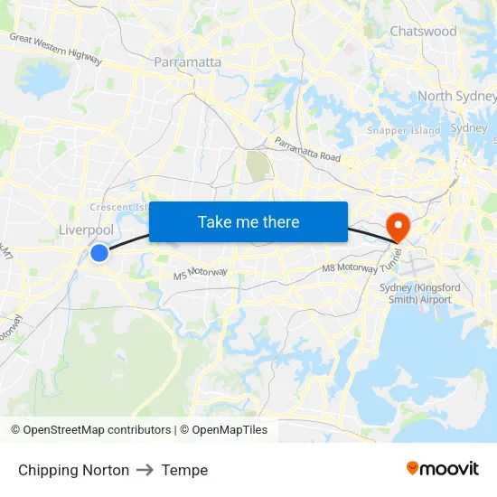 Chipping Norton to Tempe map