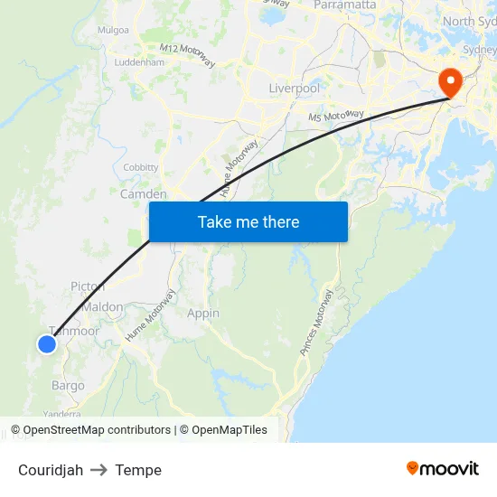Couridjah to Tempe map