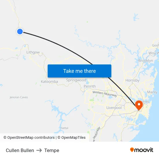 Cullen Bullen to Tempe map