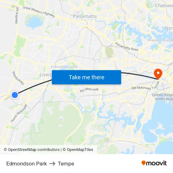 Edmondson Park to Tempe map