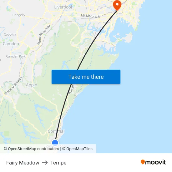 Fairy Meadow to Tempe map
