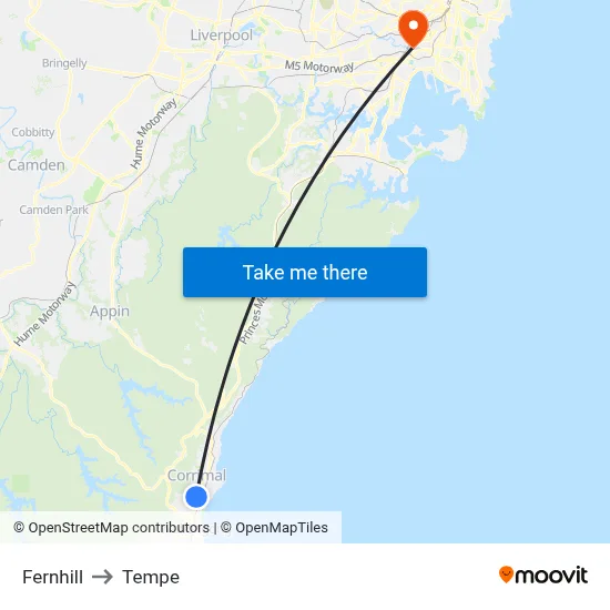 Fernhill to Tempe map