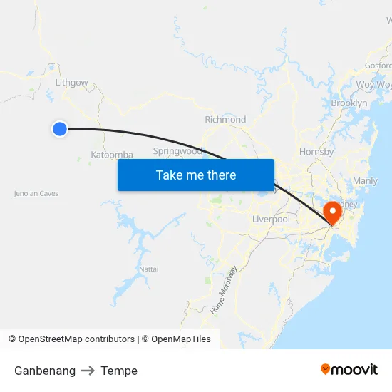 Ganbenang to Tempe map