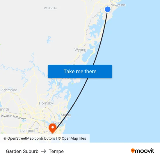 Garden Suburb to Tempe map
