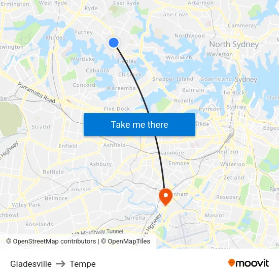 Gladesville to Tempe map