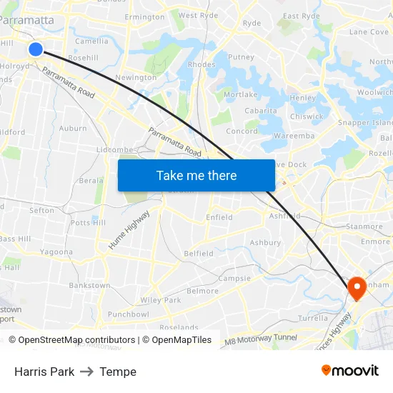Harris Park to Tempe map