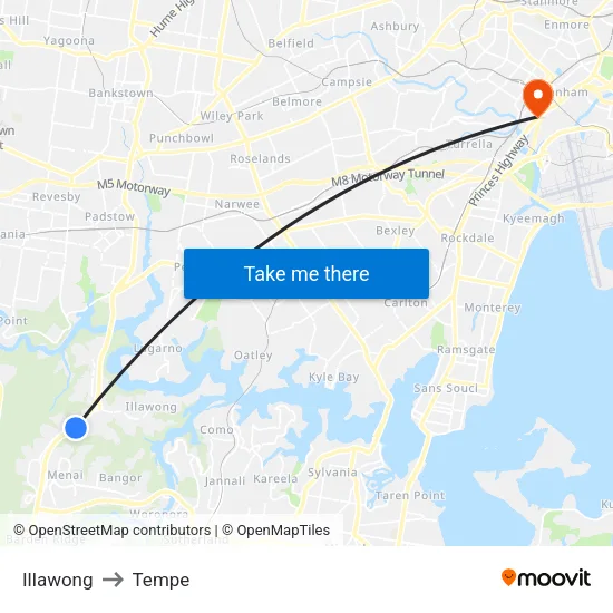 Illawong to Tempe map