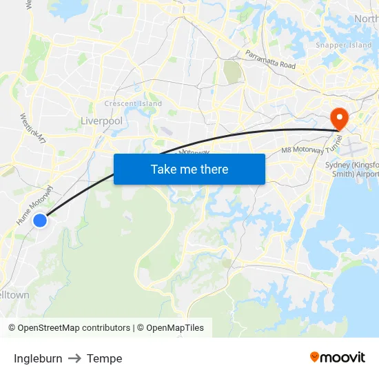 Ingleburn to Tempe map