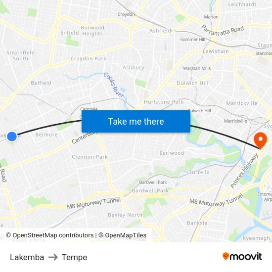 Lakemba to Tempe map