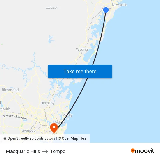Macquarie Hills to Tempe map