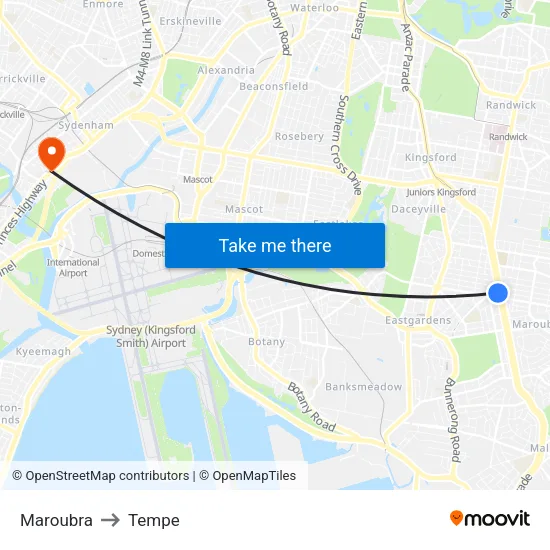 Maroubra to Tempe map
