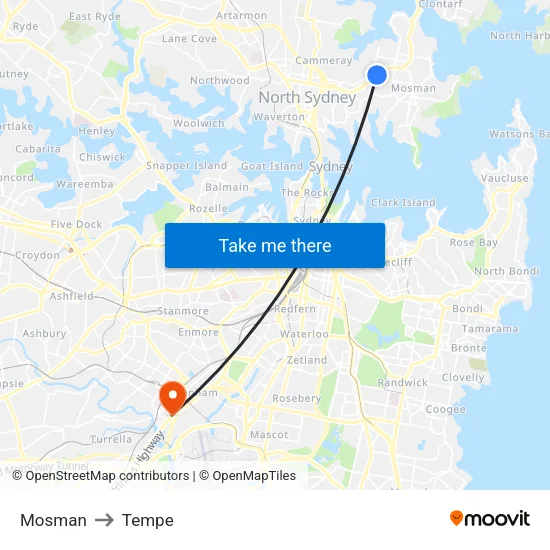 Mosman to Tempe map