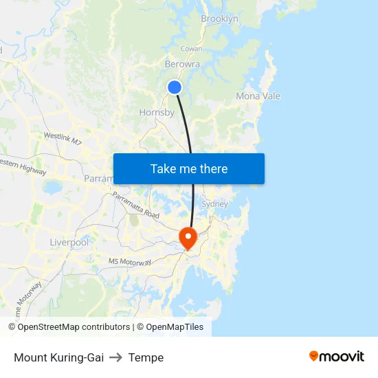 Mount Kuring-Gai to Tempe map