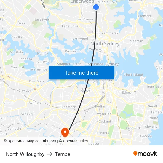 North Willoughby to Tempe map