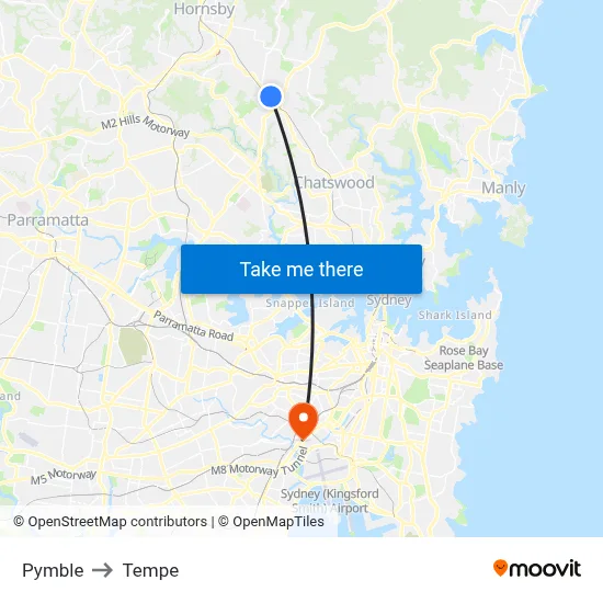 Pymble to Tempe map