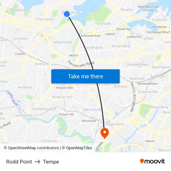 Rodd Point to Tempe map