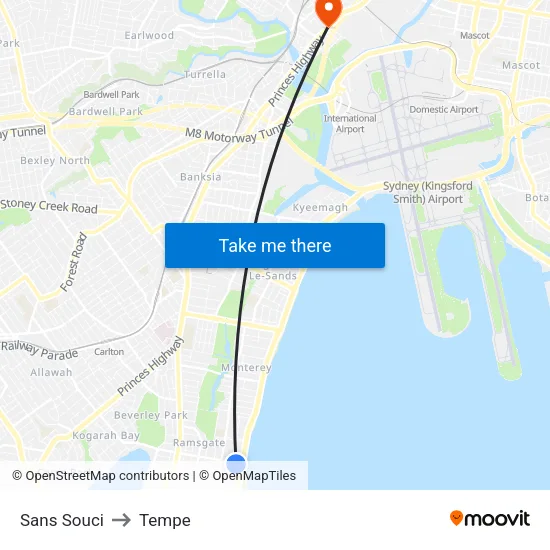 Sans Souci to Tempe map