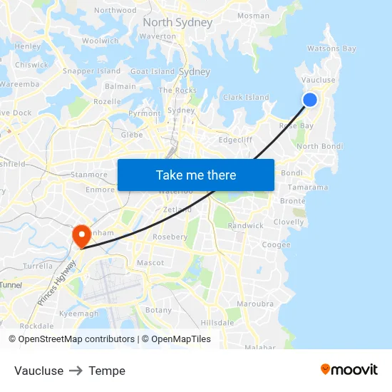 Vaucluse to Tempe map