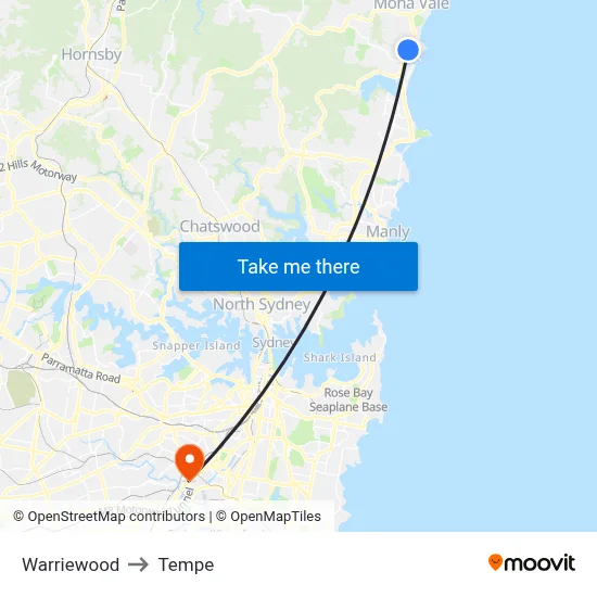 Warriewood to Tempe map