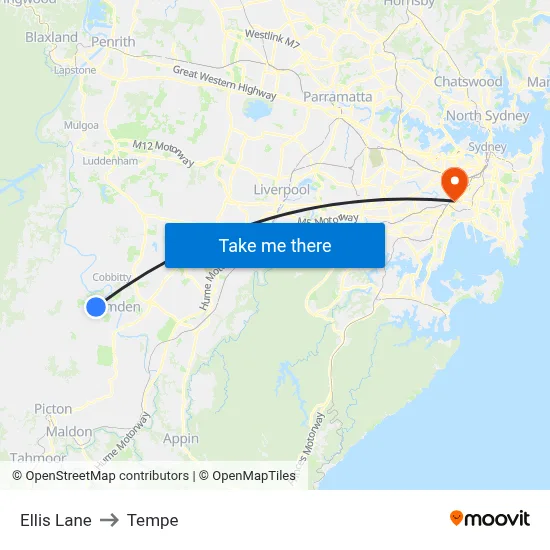 Ellis Lane to Tempe map
