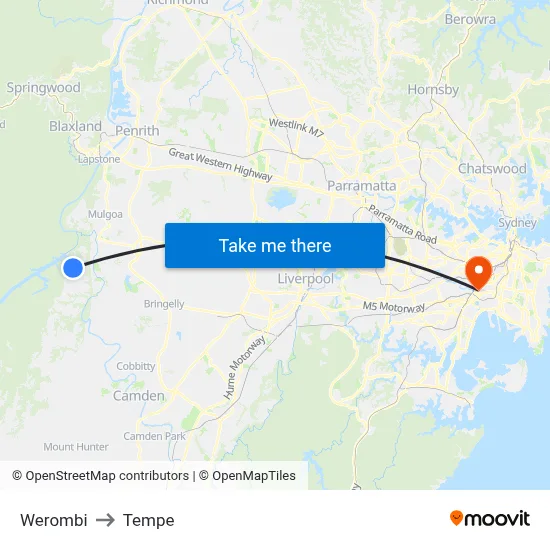 Werombi to Tempe map