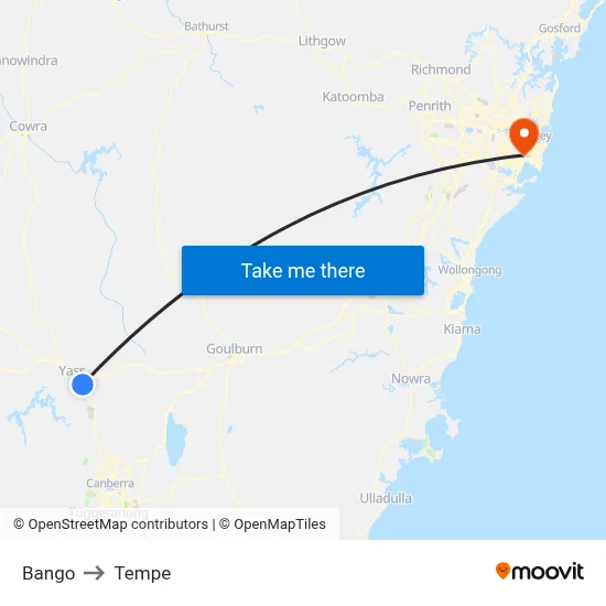 Bango to Tempe map