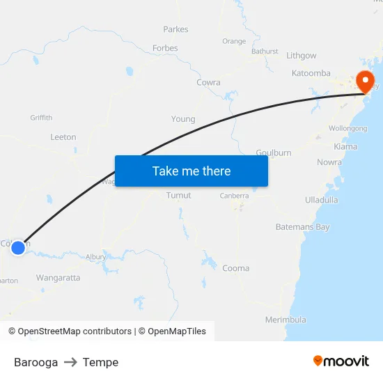 Barooga to Tempe map
