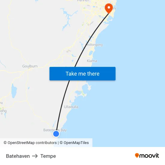 Batehaven to Tempe map