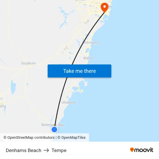 Denhams Beach to Tempe map