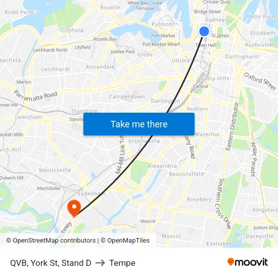 QVB, York St, Stand D to Tempe map