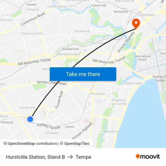 Hurstville Station, Stand B to Tempe map